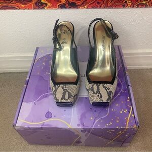 Women's Black and Tan Snake Print Heels